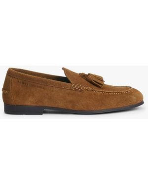 Tommy Hilfiger Logo Tassel Flexible Suede Loafers - White
