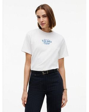 Tommy Hilfiger Logo Interlock Knit Crew Neck T-Shirt - White