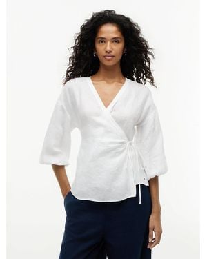 Tommy Hilfiger Relaxed Fit Pure Linen Wrap Blouse - White