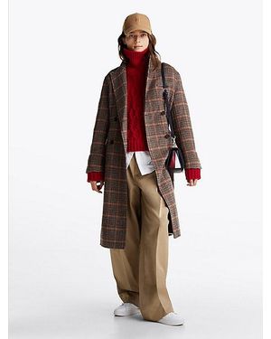 Tommy Hilfiger Abrigo Largo De Cuadros Con Botonadura Doble - Rojo