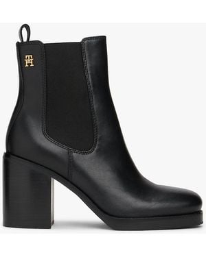 Tommy Hilfiger Bottines Chelsea En Cuir À Talon Carré - Noir