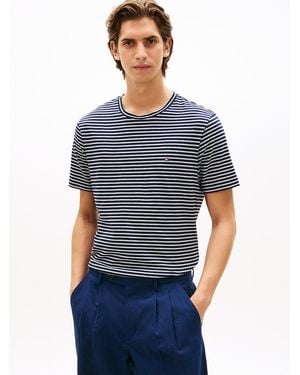 Tommy Hilfiger Flag Embroidery Stripe Jersey T-Shirt - Blue