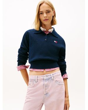 Tommy Hilfiger Tommy Badge Polo Jumper With Alpaca - Blue