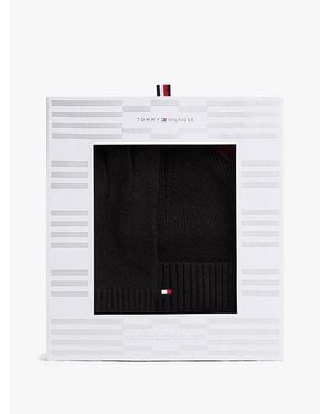 Tommy Hilfiger Cadeauset Met Beanie En Handschoenen Met Vlag - Zwart