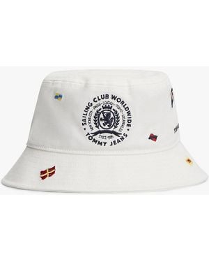 Tommy Hilfiger Cappello A Secchiello Con Bandiere Ricamate - Bianco