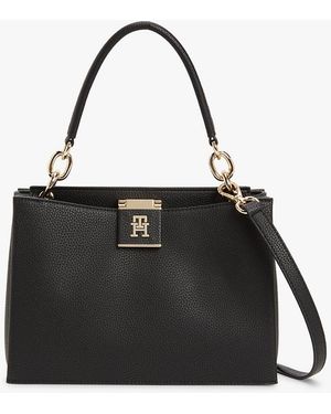 Tommy Hilfiger Th Monogram Pebble Grain Satchel - Black