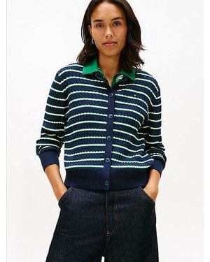 Tommy Hilfiger Kabelgebreid Vest Met Ronde Hals - Blauw