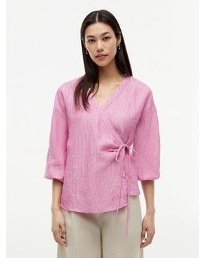 Tommy Hilfiger Relaxed Fit Pure Linen Wrap Blouse - Pink