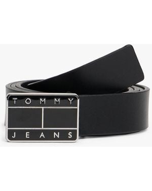 Tommy Hilfiger Heritage Plaque Buckle Leather Belt - Black