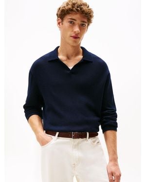 Tommy Hilfiger Lightweight Relaxed Open Placket Polo Jumper - Blue