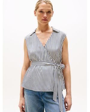 Tommy Hilfiger Slim Fit Wrap Blouse - Blue