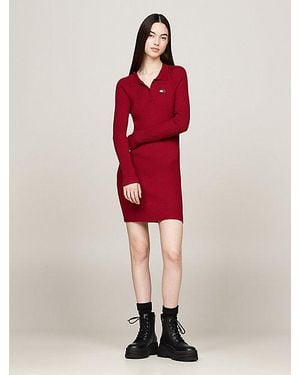 Tommy Hilfiger Mini-sweaterjurk Met Polokraag - Rood