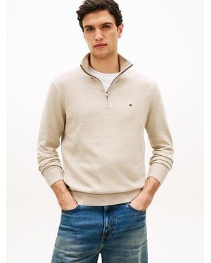 Tommy Hilfiger Half-zip Mock Neck Jumper - Natural