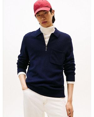 Tommy Hilfiger Puur Lamswollen Polotrui Met Rits - Blauw