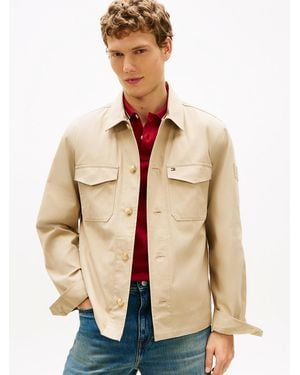 Tommy Hilfiger Flag Embroidery Twill Shirt Jacket - Natural