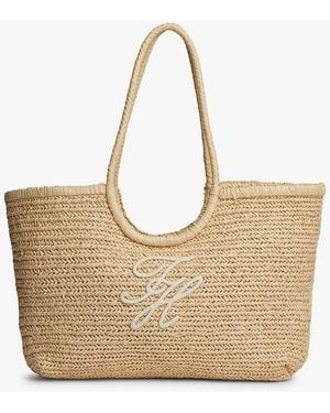 Tommy Hilfiger Raffia Textured Logo Tote Bag - Natural