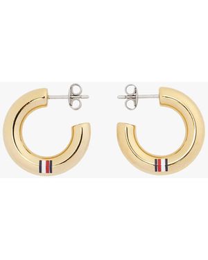 Tommy Hilfiger Créoles En Acier Inoxydable Plaqué Or - Blanc