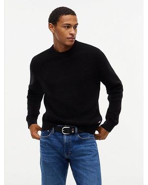 Tommy Hilfiger Wafelgebreide Trui Met Logo En Ronde Hals - Blauw