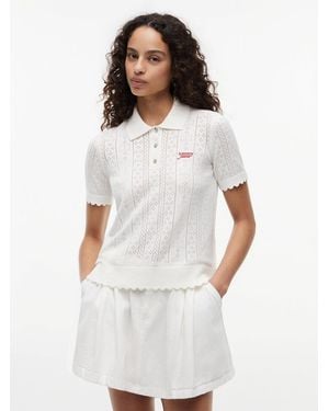 Tommy Hilfiger Pointelle Flag Short Sleeve Polo Jumper - White