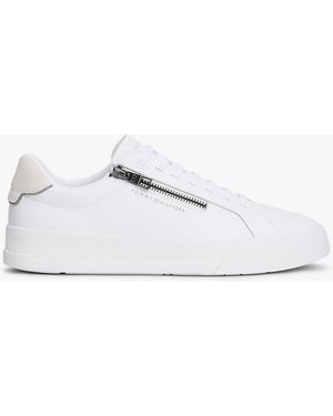 Tommy Hilfiger Zip-up Court Trainers With Leather - White
