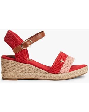 Tommy Hilfiger Logo Plaque Woven Wedge Heel Espadrilles - Red