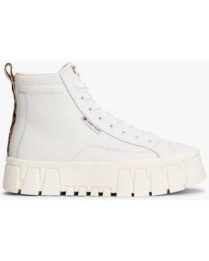 Tommy Hilfiger Chunky Cleat Platform High-top Trainers With Leather - Natural