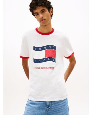 Tommy Hilfiger Wavy Flag Textured Jersey T-Shirt - White