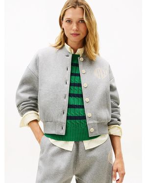Tommy Hilfiger Flex Fleece Logo Relaxed Bomber Cardigan - Green