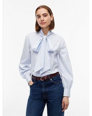 Tommy Hilfiger Chemise En Popeline À Col Lavallière Et Logo - Blanc