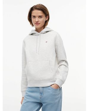 Tommy Hilfiger Flag Embroidery Fleece Drawstring Hoody - White