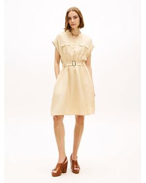 Tommy Hilfiger Belted Relaxed Mini Shirt Dress - Natural