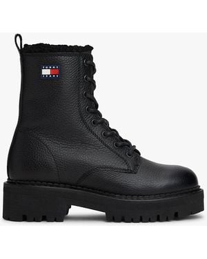 Tommy Hilfiger Leather Warm Lined Cleat Mid Boots - Black