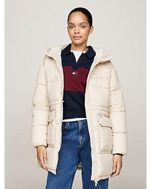 Tommy Hilfiger Longline Pufferjack Met Capuchon - Blauw
