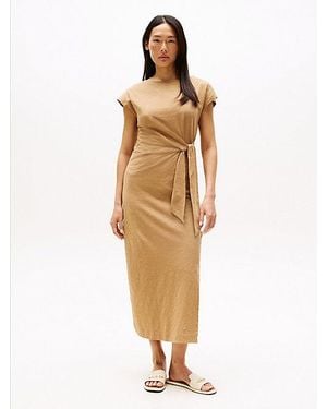 Tommy Hilfiger Vestido Midi Con Corte Slim Y Cuello Barco - Metálico