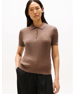 Tommy Hilfiger Kabelgebreide Trui Met Polokraag - Bruin