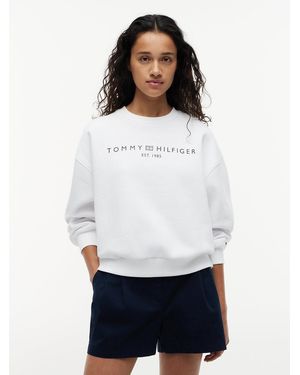 Tommy Hilfiger Logo Relaxed Fleece Sweatshirt - White