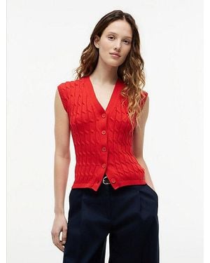 Tommy Hilfiger Cárdigan De Punto Trenzado Y Manga Casquillo - Rojo