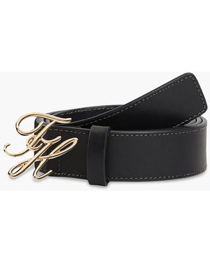 Tommy Hilfiger Leather Logo Plaque Buckle Belt - Black