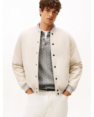 Tommy Hilfiger Varsity Crest Embroidery Reversible Bomber Jacket - Natural