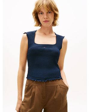 Tommy Hilfiger Smock Slim Seersucker Square Neck Top - Blue