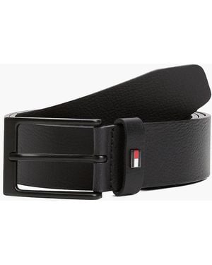 Tommy Hilfiger Enamel Flag Rectangular Buckle Leather Belt - Black