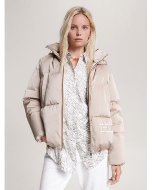 Tommy Hilfiger Hooded Down Sateen Relaxed Jacket - Natural