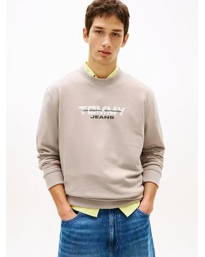 Tommy Hilfiger Logo Sueded Terry Crew Neck Sweatshirt - Natural