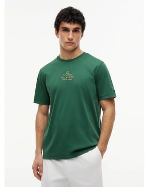 Tommy Hilfiger Tonal Logo Embroidery Interlock Knit T-Shirt - Green