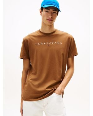 Tommy Hilfiger Linear Logo Embroidery Crew Neck T-shirt - Brown