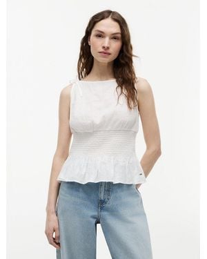 Tommy Hilfiger Smock Seersucker Tie Strap Top - White