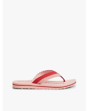 Tommy Hilfiger Geweven Teenslipper Met Logo - Roze