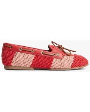 Tommy Hilfiger Two-Tone Woven Flexible Boat Shoes - Red