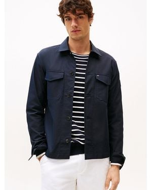 Tommy Hilfiger Flag Embroidery Twill Shirt Jacket - Blue