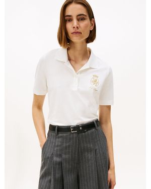 Tommy Hilfiger Polo Coupe Standard À Blason Brodé - Blanc